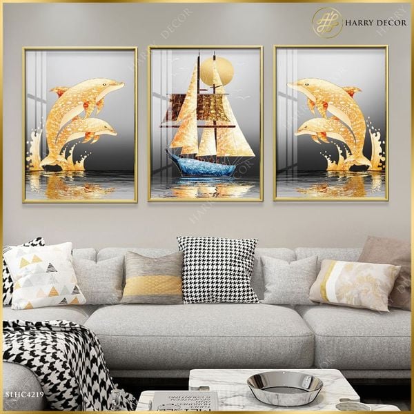  Bộ 3 Tranh Hai Đôi Cá Nhảy Múa SLHC4219 