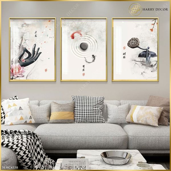  Bộ 3 Tranh Hoa Sen Và Cá Thanh Tịnh SLHC4338 