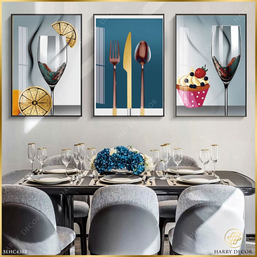  Bộ 3 Tranh Cake And Wine Glass SLHC4388 