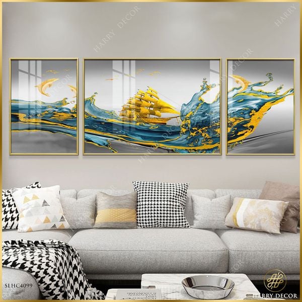  Bộ 3 Tranh Chiếc Thuyền Vàng Trong Sóng Nước SLHC4099 