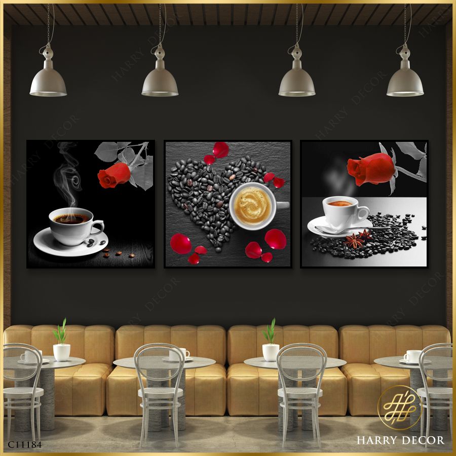  Bộ 3 Tranh Vuông Ly Cà Phê Tỏa Khói C11184 