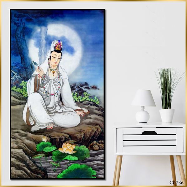  Tranh Bồ Tát Ngồi Ao Sen C0736 
