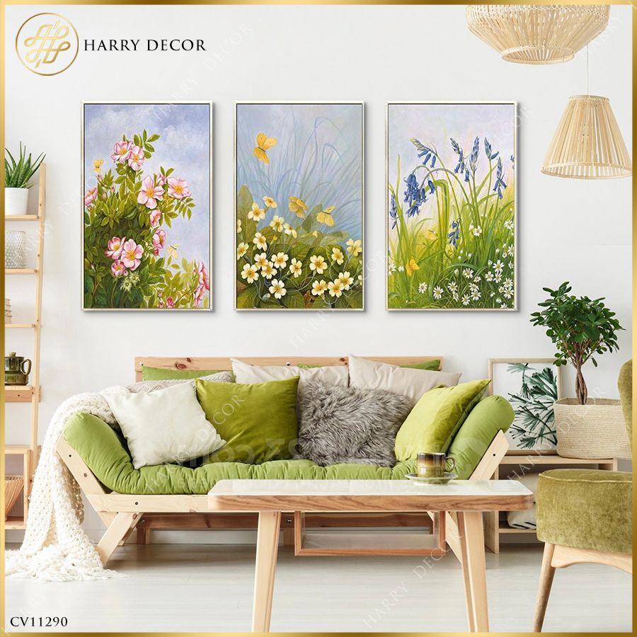  Bộ 3 Tranh Bụi Hoa Xanh Mát CV11290 