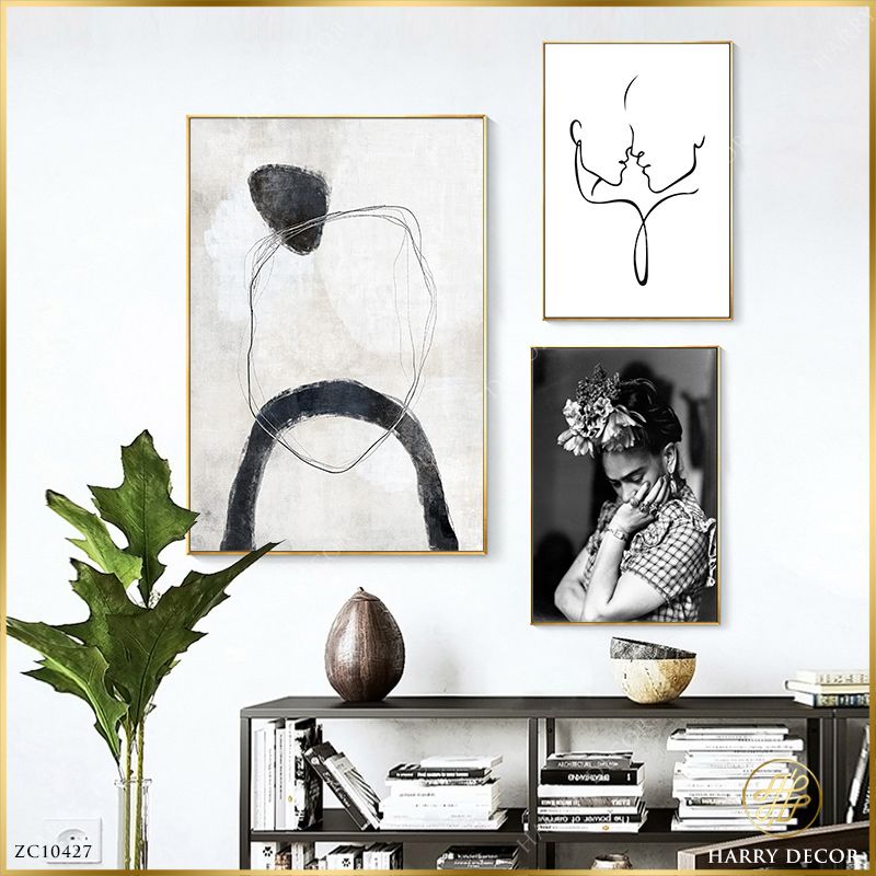 Bộ 3 Tranh Tối Giản Kết Hợp Trừu Tượng và Chân Dung ZC10427 