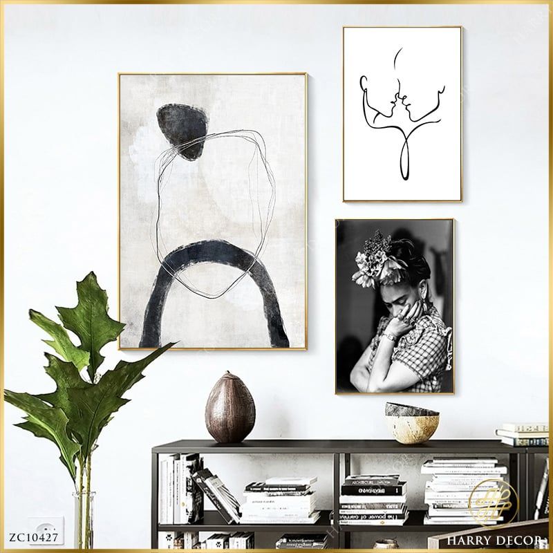 Bộ 3 Tranh Tối Giản Kết Hợp Trừu Tượng và Chân Dung ZC10427 