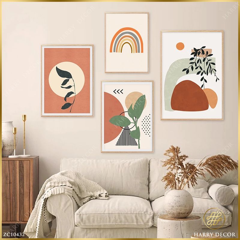  Bộ 4 Tranh Minimalism Rainbow And Plants ZC10432 
