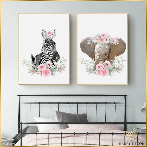  Bộ 2 Tranh Chú Voi Và Ngựa Vằn ZC10496 