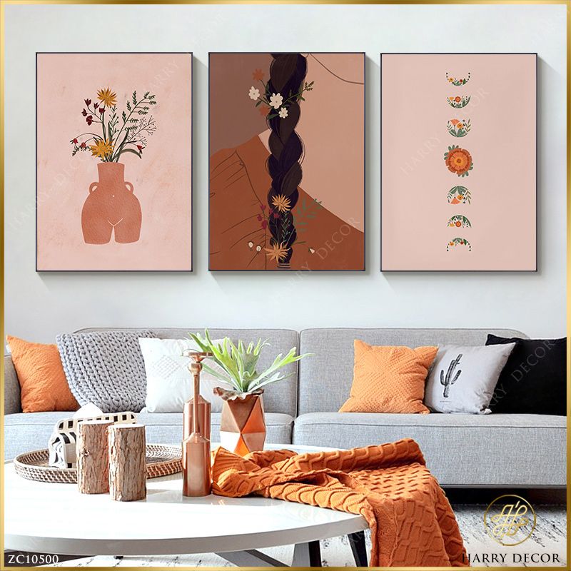  Bộ 3 Tranh Minimalism Bím Tóc Cài Hoa ZC10500 