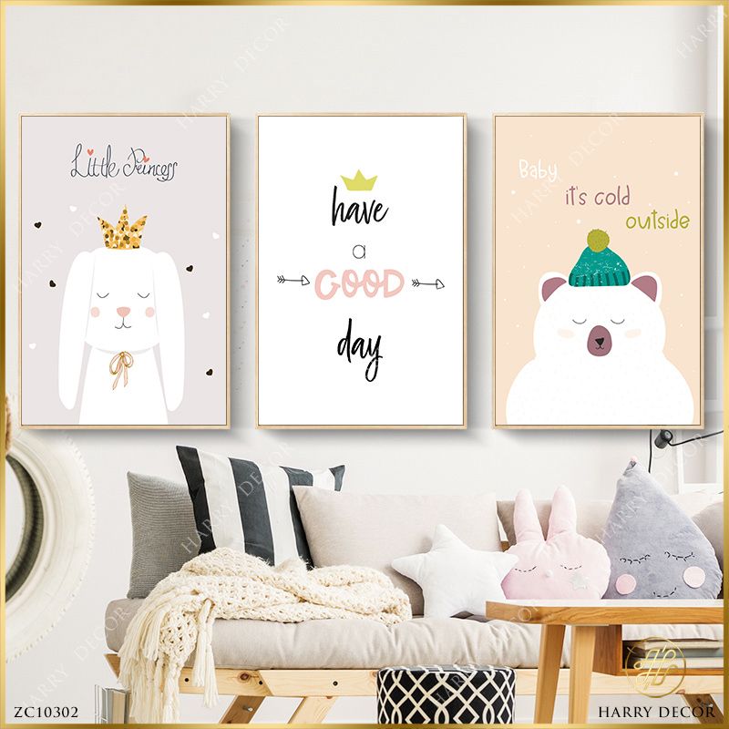  Bộ 3 Tranh Gấu Và Thỏ Ngộ Nghĩnh ZC10302 