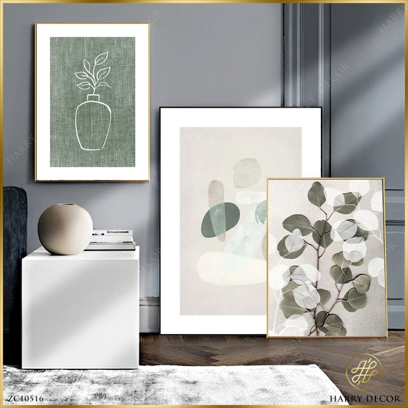  Bộ 3 Tranh Lá Cây Và Lọ Hoa ZC10516 