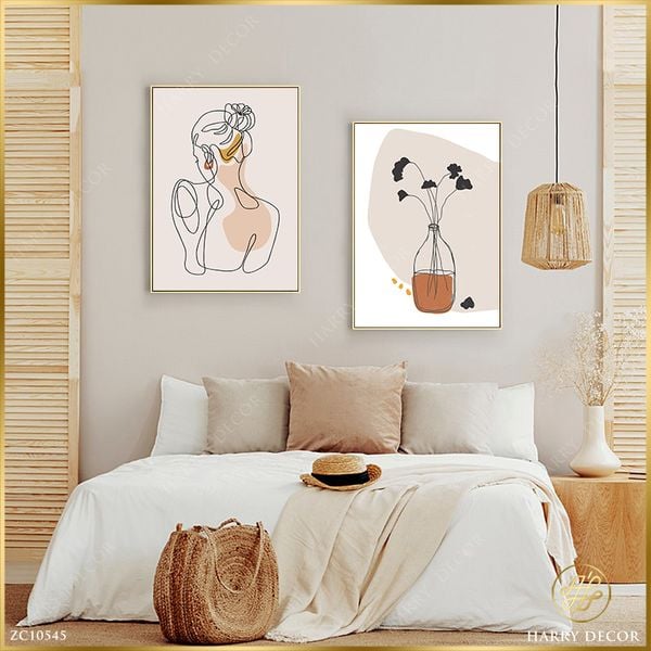  Bộ 2 Tranh Minimalism Cô Gái Bên Lọ Hoa Rũ ZC10545 