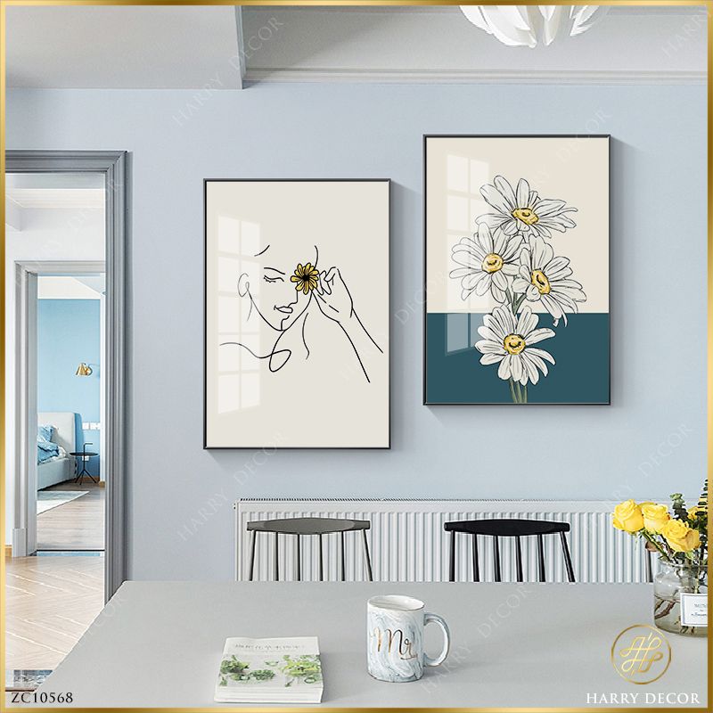  Bộ 2 Tranh Minimalism Girl Hold Flower ZC10568 