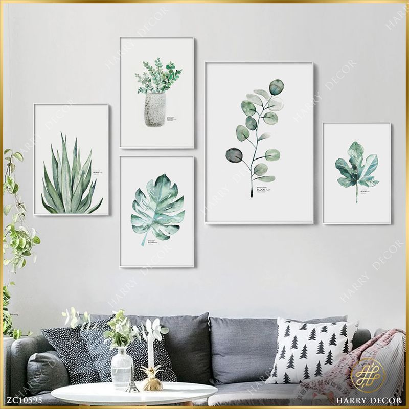  Bộ 5 Tranh Lá Xanh Màu Nước ZC10595 