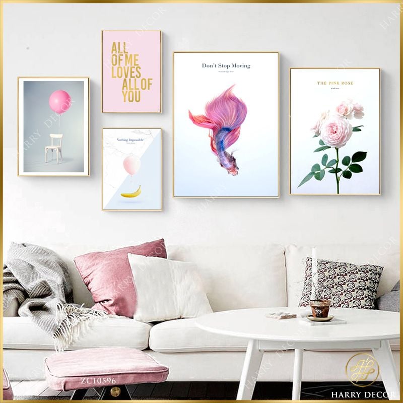  Bộ 5 Tranh Kết Hợp Gam Màu Hường Pastel ZC10596 