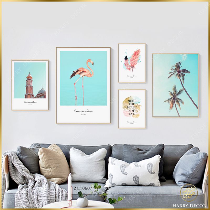  Bộ 5 Tranh Hồng Hạc Và Bóng Dừa ZC10607 