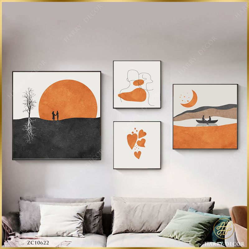  Bộ 4 Tranh Vuông Minimalism Fall In Love ZC10622 