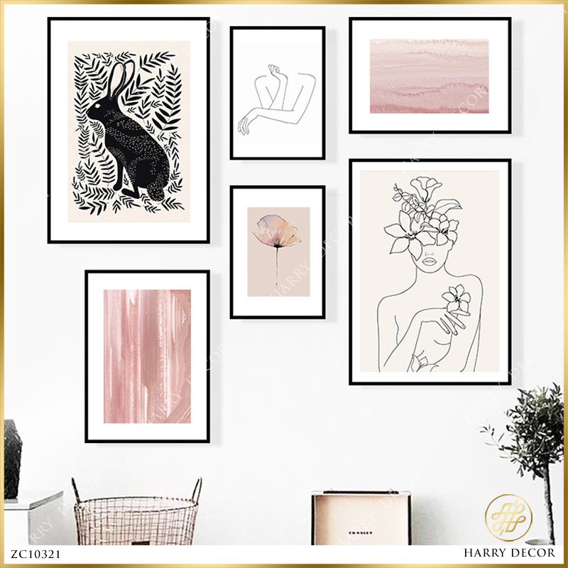  Bộ 6 Tranh Minimalism Cô Gái Và Thỏ ZC10321 