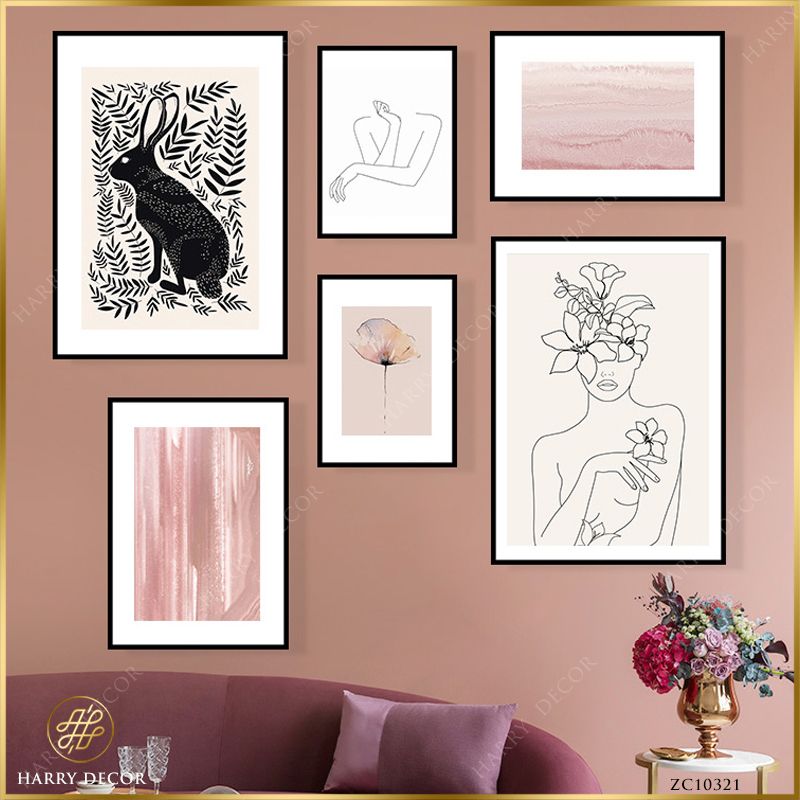  Bộ 6 Tranh Minimalism Cô Gái Và Thỏ ZC10321 