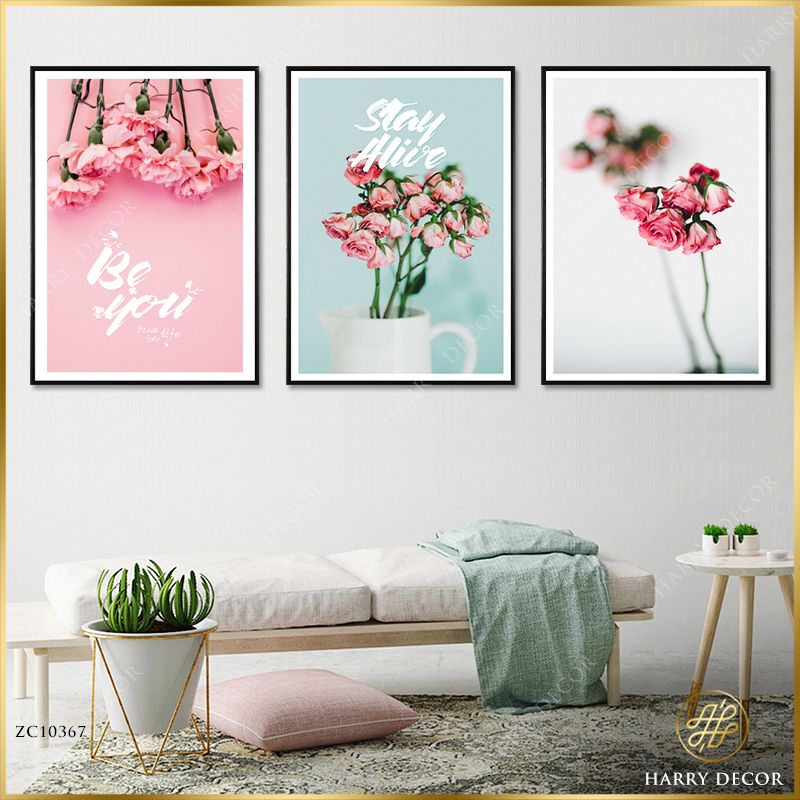  Bộ 3 Tranh Những Cánh Hồng Êm Dịu ZC10367 