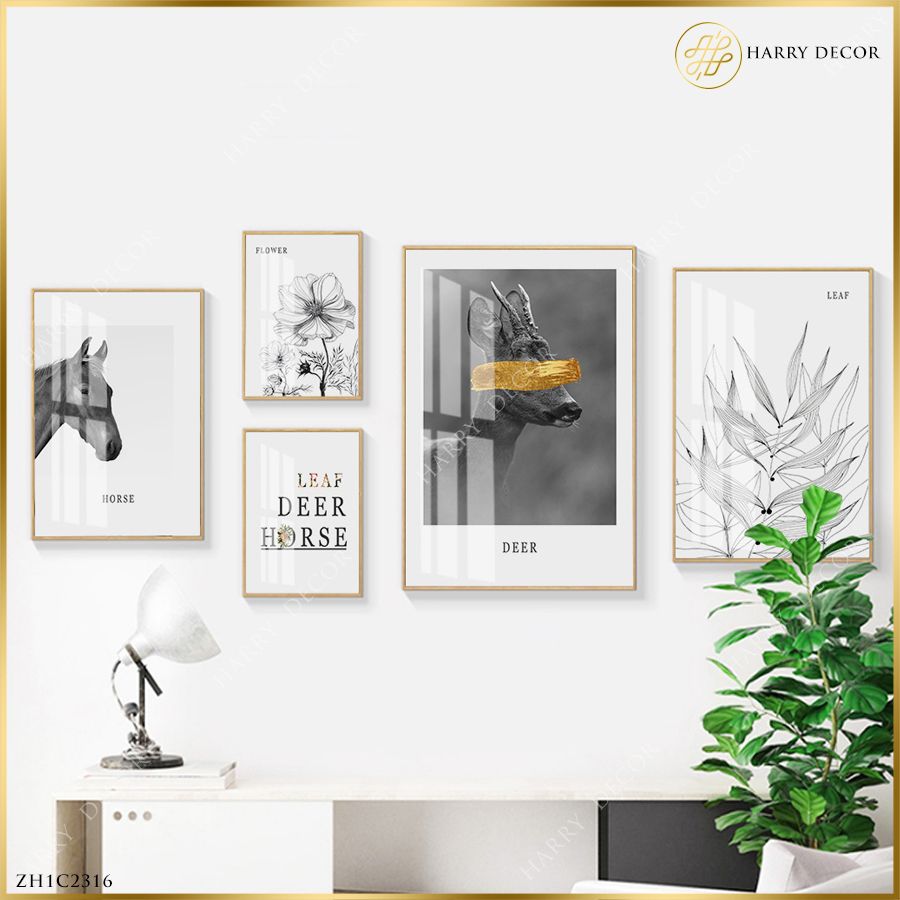 Bộ 5 Tranh Leaf Deer Horse ZH1C2316 