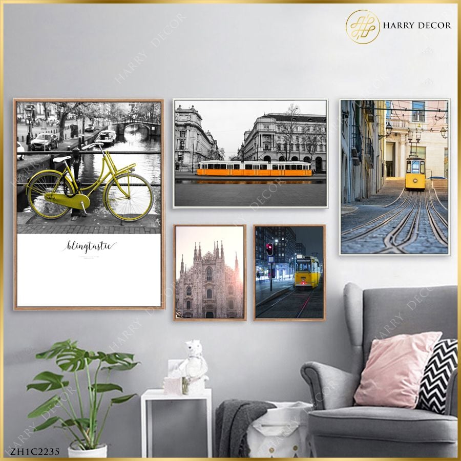  Bộ 5 Tranh Xe Đạp Trên Phố ZH1C2235 