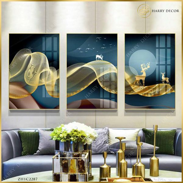  Bộ 3 Tranh Dãi Vàng Có Đôi Hươu ZH1C2287 