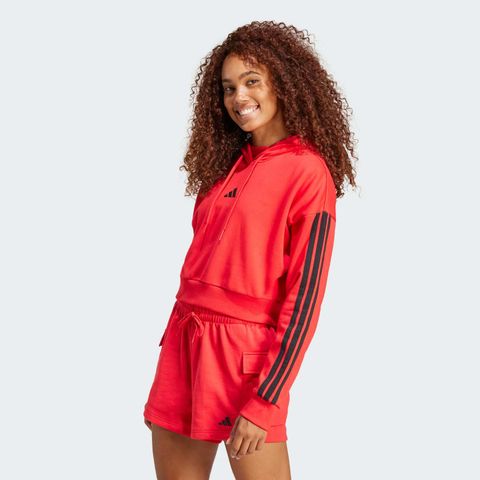  Áo Hoodie Nữ Lửng Vải Thun Da Cá 3 Sọc Essentials 
