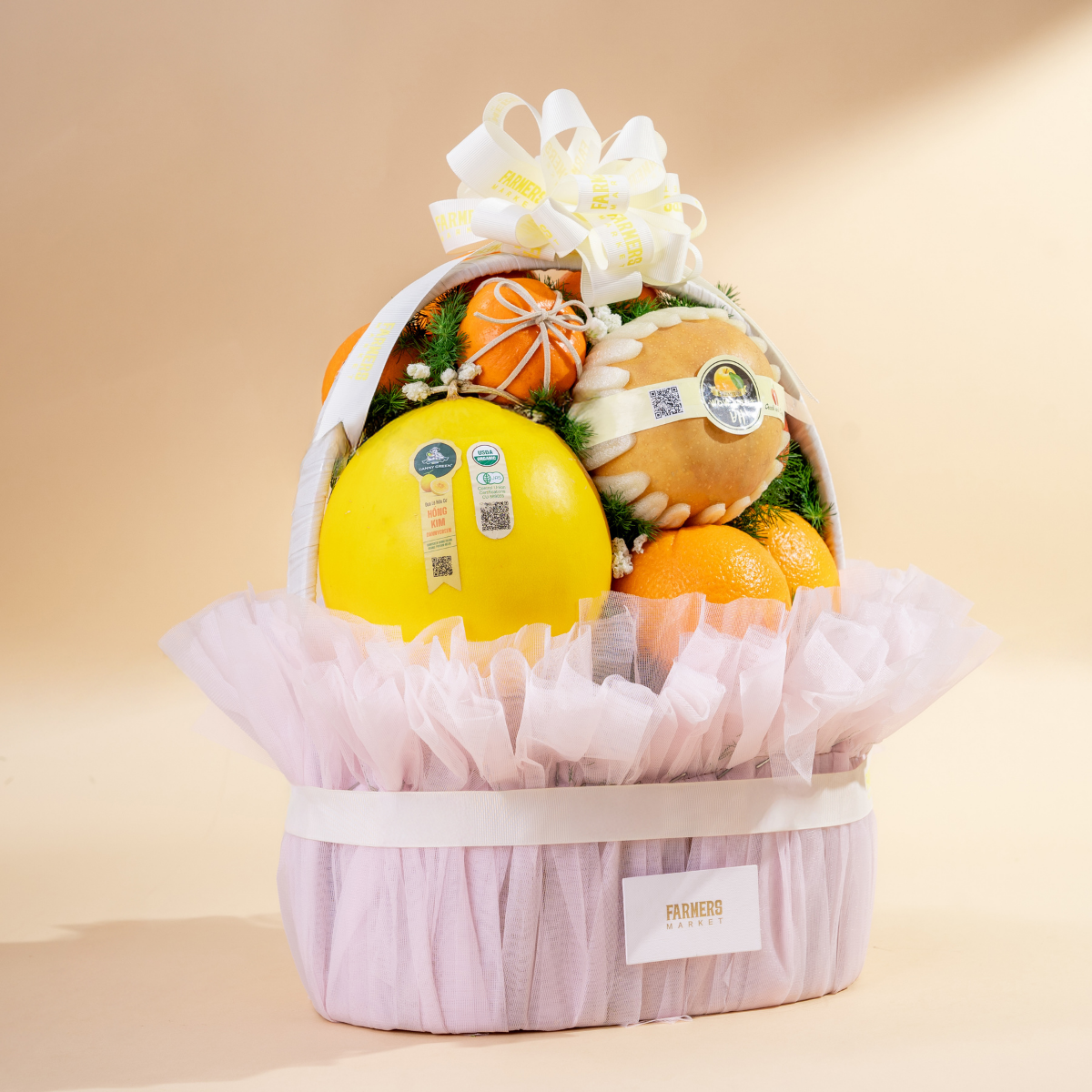  Giỏ Quà Trái Cây Hỗn Hợp Tone Hồng Tiêu Chuẩn  - GIAO NỘI THÀNH TPHCM 