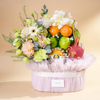 Giỏ Quà Trái Cây Và Hoa Tone Hồng Thanh Lịch  - GIAO NỘI THÀNH TPHCM