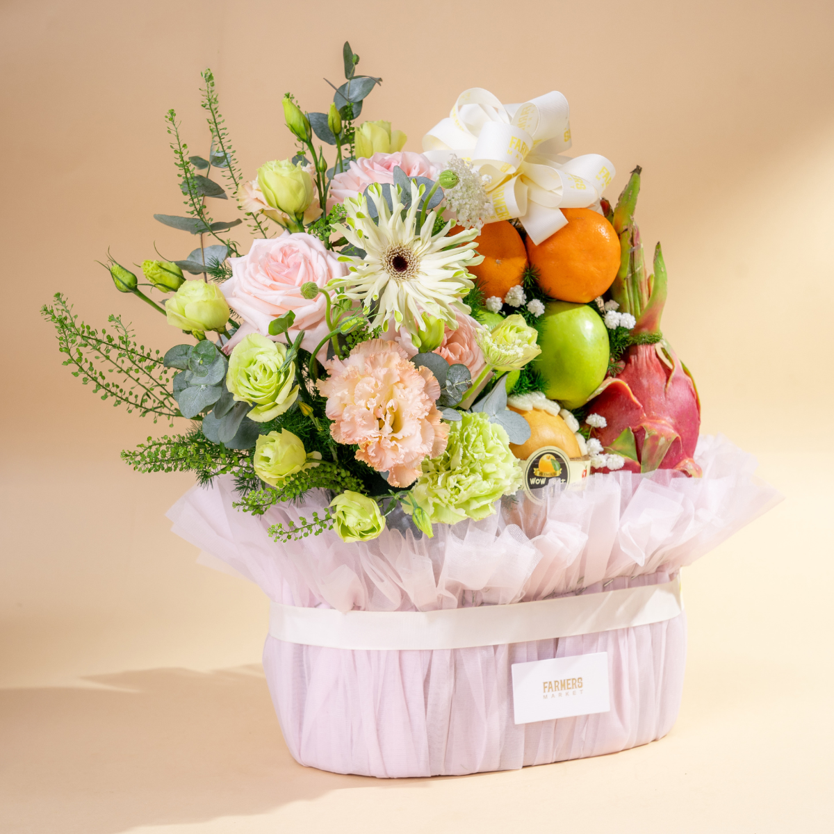  Giỏ Quà Trái Cây Và Hoa Tone Hồng Thanh Lịch  - GIAO NỘI THÀNH TPHCM 