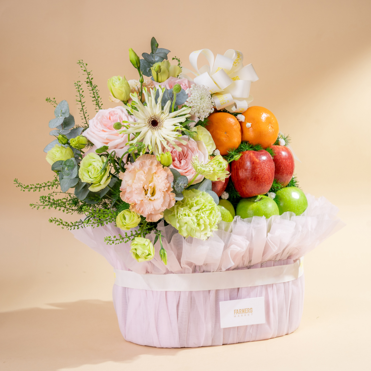  Giỏ Quà Trái Cây Và Hoa Tone Hồng Tiêu Chuẩn  - GIAO NỘI THÀNH TPHCM 