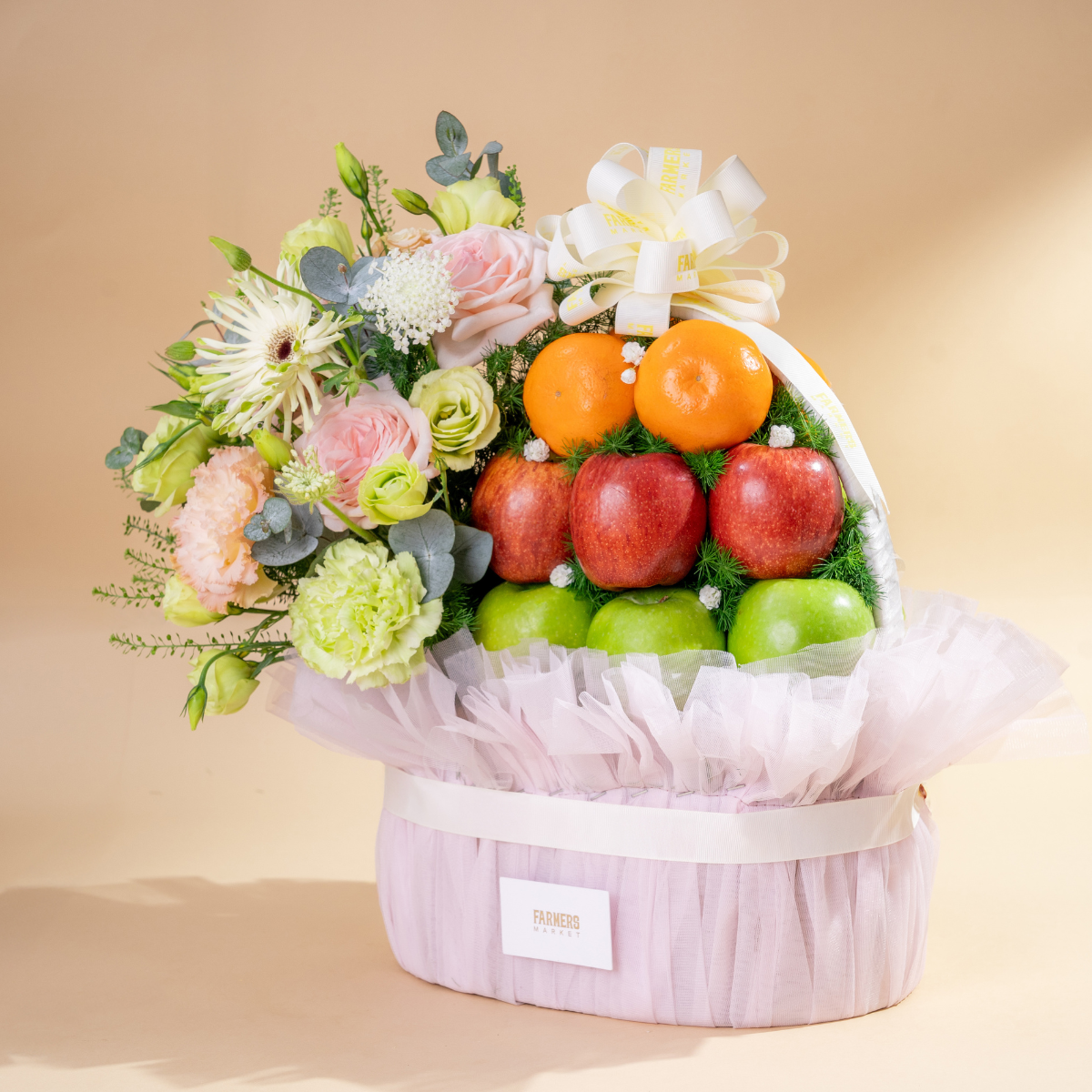  Giỏ Quà Trái Cây Và Hoa Tone Hồng Tiêu Chuẩn  - GIAO NỘI THÀNH TPHCM 