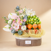 Giỏ Quà Trái Cây Và Hoa Tone Hồng Trắng Tinh Tế  - GIAO NỘI THÀNH TPHCM