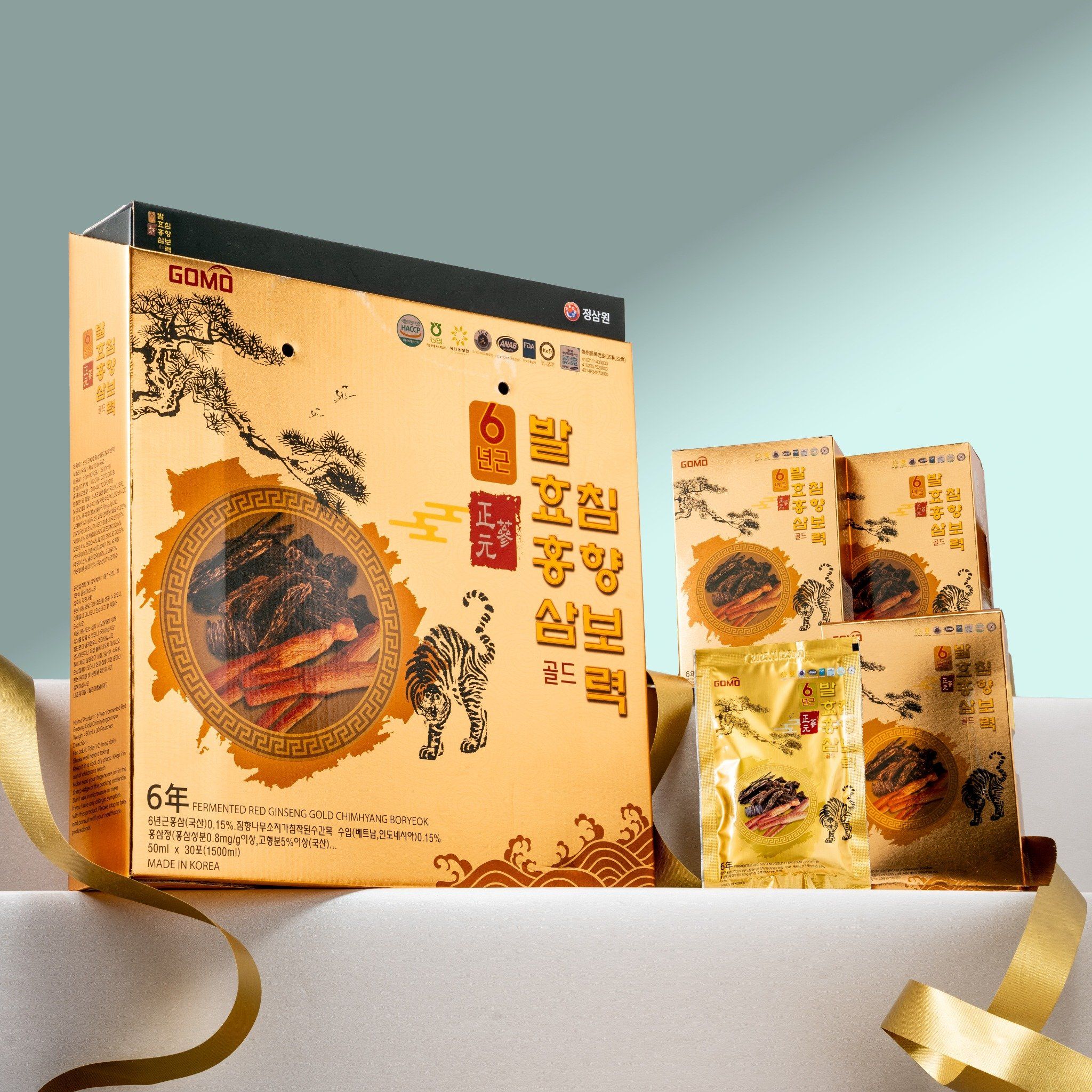  Nước bổ lực Hồng Sâm Trầm Hương Gomo hộp 1500 ml (30 gói x 50 ml) 