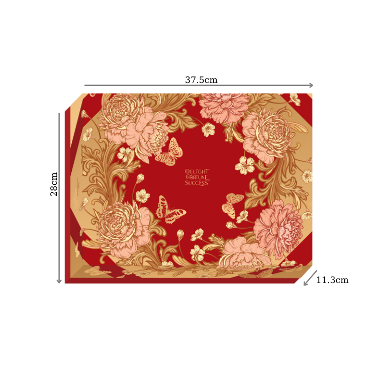  Hộp Quà Tết Floral Artful Đỏ | Hộp Âm Dương (38 x 28.5 x 11.3cm | ngang x dọc x cao) 
