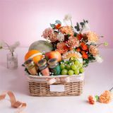 Giỏ Quà Trái Cây, Yến Chưng Và Hoa Tone Vàng Cam Thanh Lịch  - GIAO NỘI THÀNH TPHCM 