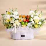  Giỏ Trái Cây Và Hoa Tone Trắng Vằng Sang Trọng - GIAO NỘI THÀNH HCM 