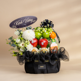  Giỏ Trái Cây Và Cúc Mẫu Đơn Trắng Tone Đen Tinh Tế - GIAO NỘI THÀNH TPHCM 