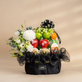  Giỏ Trái Cây Và Cúc Mẫu Đơn Trắng Tone Đen Tinh Tế - GIAO NỘI THÀNH TPHCM 