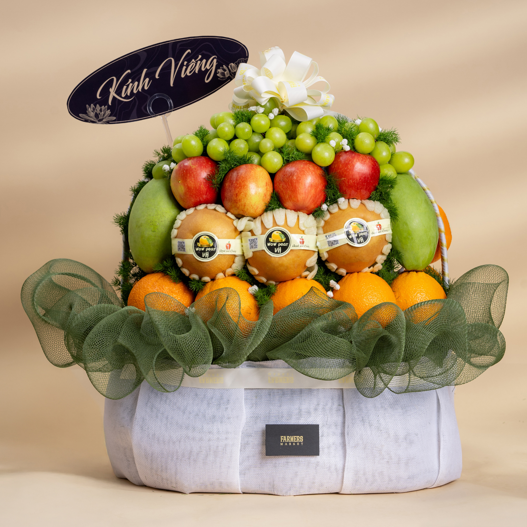  Giỏ Trái Cây Hỗn Hợp Tone Trắng Xanh Rêu Sang Trọng - GIAO NỘI THÀNH TPHCM 
