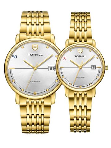 ĐỒNG HỒ TOPHILL TA033GL.S2252 Nam+Nữ dây thép 316L máy Quartz kính Sapphire 3ATM
