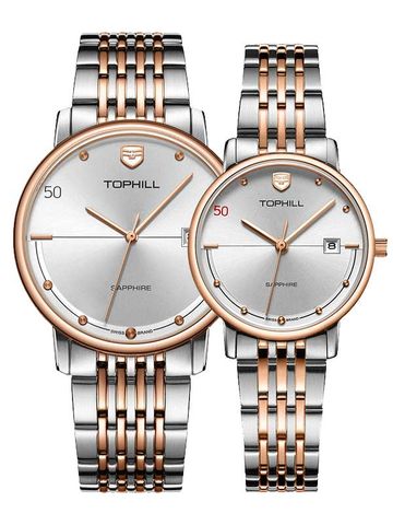 ĐỒNG HỒ TOPHILL TA033GL.S7252 Nam+Nữ dây Thép 316L máy Quartz kính Sapphire 3ATM