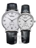 ĐỒNG HỒ TOPHILL TA021G.PB1297 + TA021L.PB1297 Nam+Nữ dây da máy Quartz kính Sapphire 3ATM
