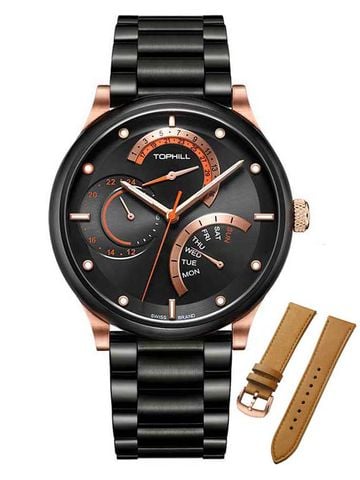 ĐỒNG HỒ TOPHILL TV007G.S0152 Nam dây thép 316L máy quartz kính Sapphire Size 43mm 5ATM