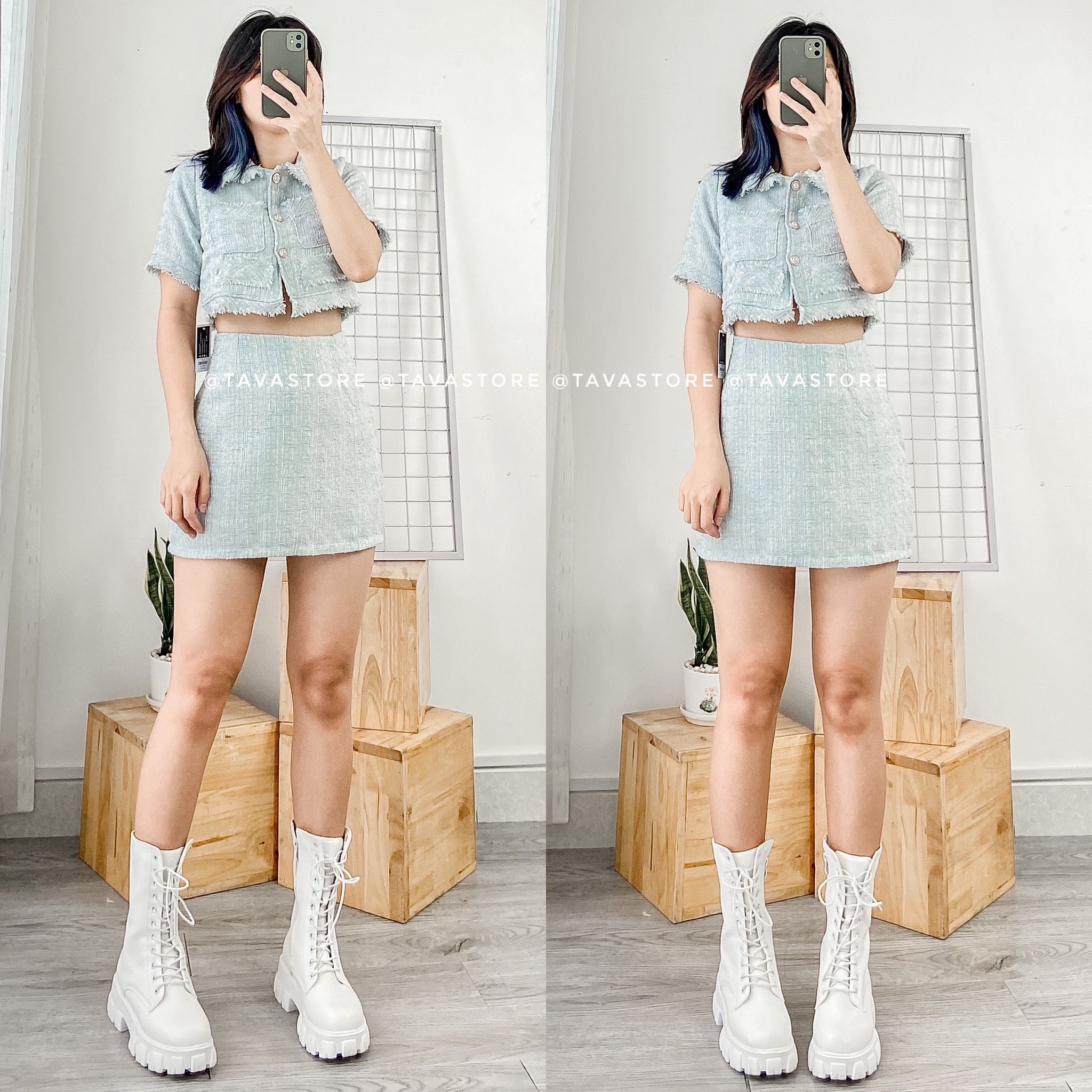 Váy bố mini form A viền ngọc trai #35 Váy bố mini form A viền ngọc trai