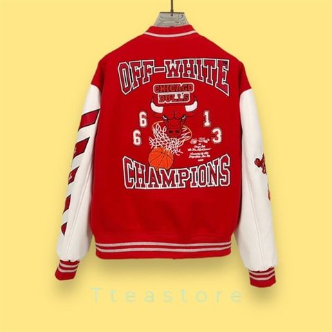 Áo Off White Red Chicago Bulls Varsity Jacket