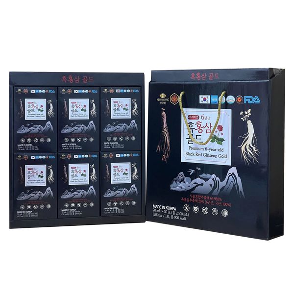 Nước Hắc Hồng Sâm 6 Năm Tuổi HankwanjanG Premium 6-Year-Old Black Red Ginseng Gold (30 Gói x 70ml)