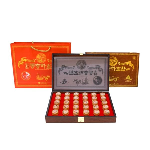 Viên Đông Trùng Hạ Thảo Hồng Sâm Hoàng Đế Kanghwa Royal Cordyceps Militaris Pill Gold Hộp Gỗ 30 Viên