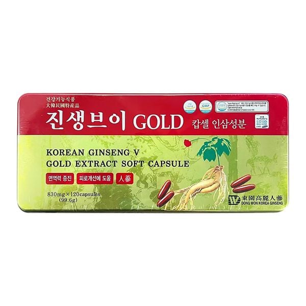 Viên Linh Chi Hồng Sâm Nhung Hươu Dongwon Korean Ginseng V Antler Extract Soft Capsule Gold 120 Viên