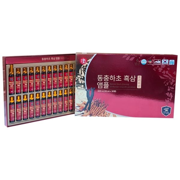 Nước Hắc Sâm Đông Trùng Hạ Thảo Ginseng King Korean Black Ginseng Cordyceps Ampoule Premium (30 ống x 20ml)